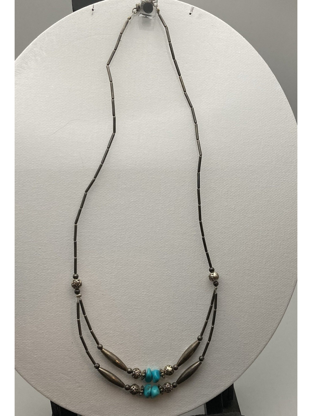 Vintage Southwestern Liquid Sterling Silver Turquoise Necklace 9" 1970 -1980's